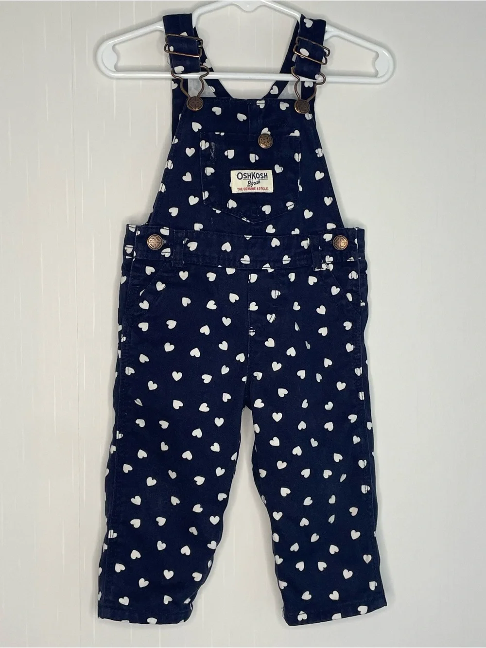 OshKosh B'gosh Navy Overalls with White Heart Print 9M